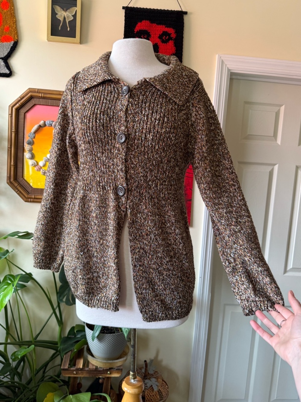 Vintage Cottagecore Fairycore Chunky Brown Marled Button-Up Cardigan